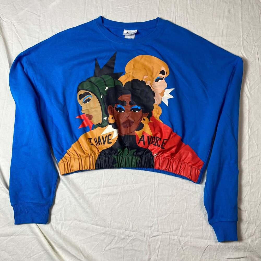 Loharris I Have A Voice Afro Puffs Pop Art Graphic Crop Sweatshirt L (1369)
